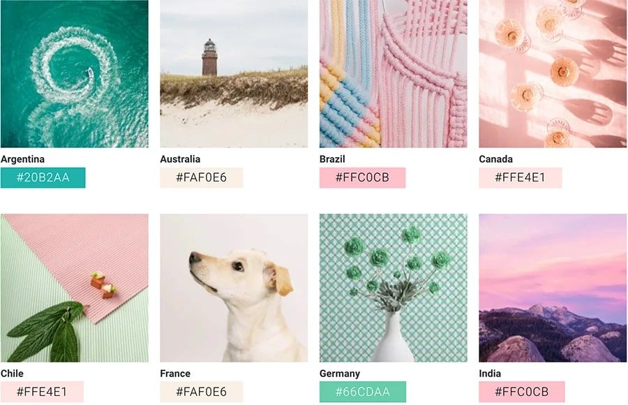 Xu hướng màu sắc 2022, màu sắc phổ biến theo từng quốc gia